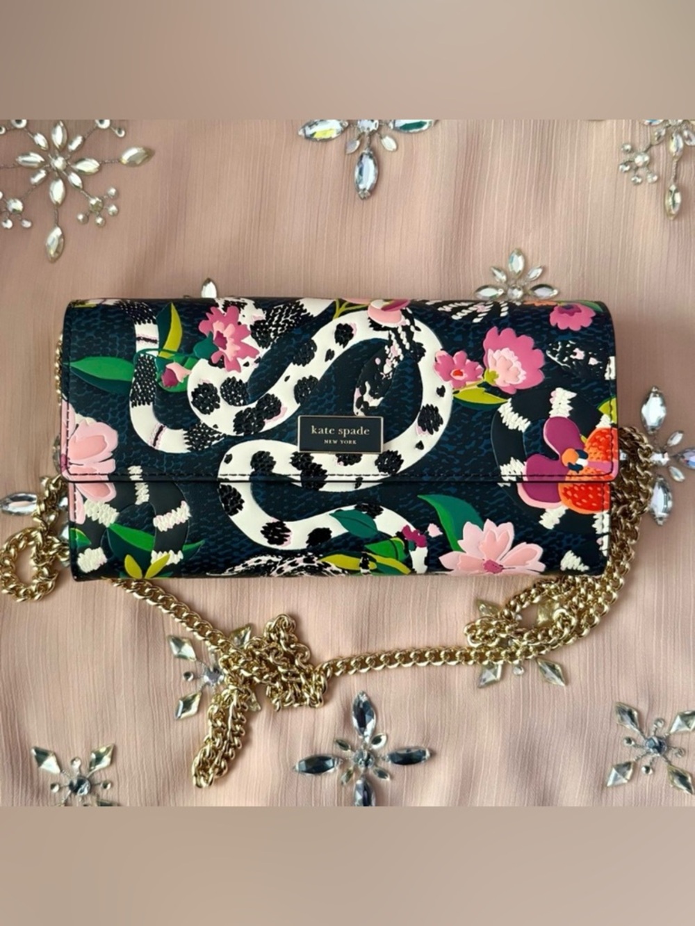 Kate Spade Sammy Snake Flap Chain Crossbody Bag